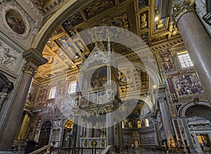 Interior view of Archbasilica of St John Lateran in Rome. It is