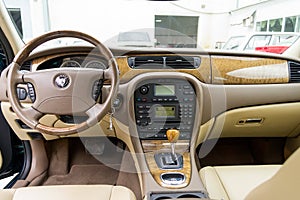 Interior view of brightly green Jaguar S-type 2007