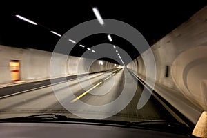 The interior view of a car inside a tunnel