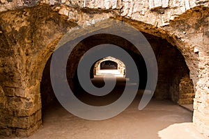 Interior view of Castle long deep passage tunnel castle.