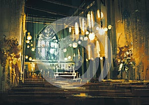 interior view of a church and dramatic light