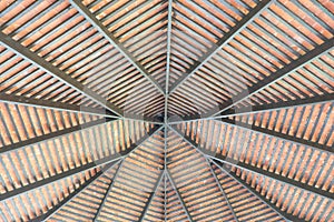 Interior view of the construction of a rafter and purlins roof