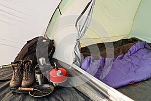 Dome tent camping interior