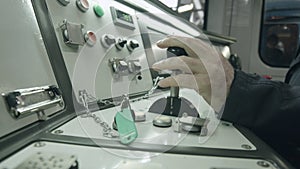 Interior view of the drivers cab high speed train.