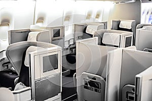 Interior view of Empty Airplane seats on board a jet liner