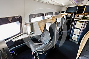 Interior view of Empty Airplane seats on board a jet liner