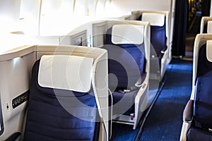 Interior view of Empty Airplane seats on board a jet liner