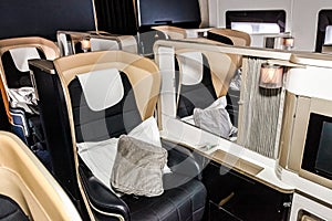 Interior view of Empty Airplane seats on board a jet liner