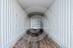 Interior view of empty semi truck dry van trailer