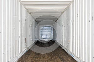 Interior view of empty semi truck dry van trailer