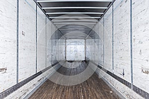 Interior view of empty semi truck dry van trailer