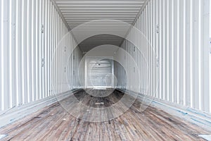 Interior view of empty semi truck dry van trailer