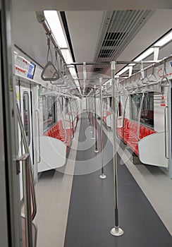 An interior view of empty suburb Red Line Mass Transit System