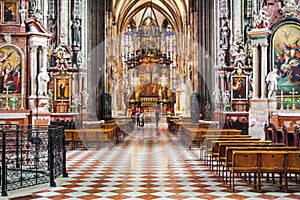 Interior view of famous St. Stephen's Cathedral in Vienna, Austria