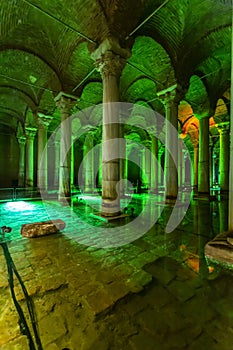 Interior view of the famous underground Basilica Cistern in Istanbul