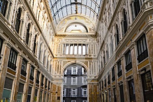 Interior view of Galleria Umberto I, a public shopping gallery in Naples, Italy. Built between 1887 1890