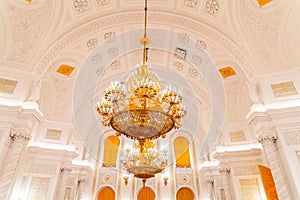 The interior view of the Georgievsky hall in the Grand Kremlin Palace in Moscow.