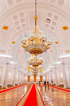 The interior view of the Georgievsky hall in the Grand Kremlin Palace in Moscow