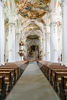 Interior view of the historic church of St. Georg and Jakobus in Isny in southern Germany
