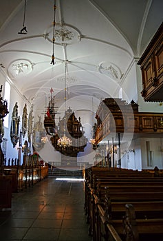 Interior view of the Holmens Church Danish: Holmens Kirke with a fully intact 350-year-old Renaissance interior.Copenhagen,