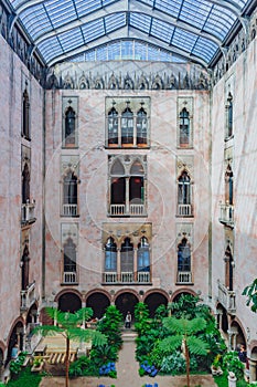 Interior view of the inner courtyard and garden of Isabella Stewart Gardner Museum in Boston