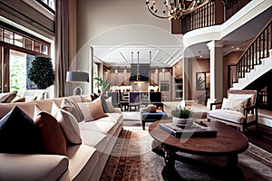 An Interior view of luxury home living room, Humanly enhanced AI Generated image