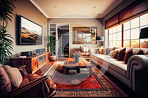 An Interior view of luxury home living room, Humanly enhanced AI Generated image