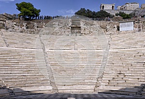 Interior view of the Odeon of Herodes Atticus or Herodeon. It is a stone theater structure located on the southwest slope of the