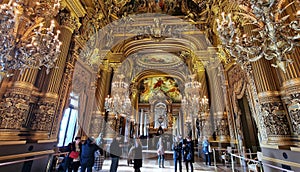 Interior view of the Opera Garnier, in Paris, France.