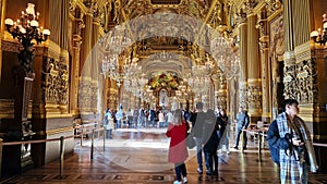 Interior view of the Opera Garnier, in Paris, France.