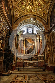Interior view of the ornate St. John`s Co-Cathedral in Valletta, Malta