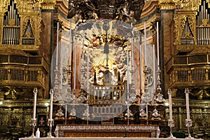 Interior view of the ornate St. Johnâ€™s Co-Cathedral in Valletta, Malta