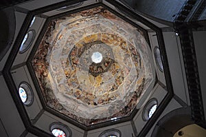 Interior view of the painting of dome. Basilica di Santa Maria del Fiore, Duomo, Florence, Italy