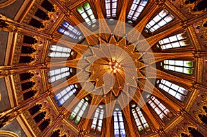 Interior view of the Parliament Building in Budapest with impressive architectural details