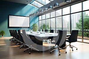 Interior view of a professionally designed office conference room