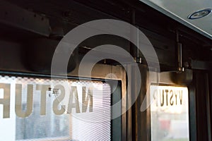 Interior view of public transport automatic doors