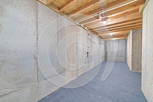 Interior view of a residential cold storage room of home with insulated walls