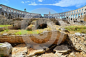 Interior view of the Roman amphitheater, Pula, Croatia