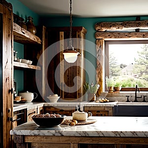 Interior view of rustic kitchen