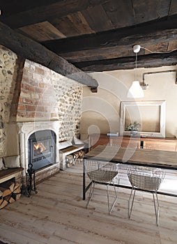 Interior view of a rustic living room