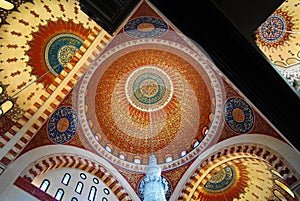 Interior view to mosaic ceiling of Mohammad Al-Amin Mosque, Beirut, Lebanon photo