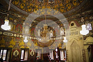 interior view to Spotted Mosque Alaca Cami Kalkandelen aka painted mosque, Tetovo, North Macedonia