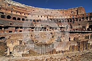 Interior View To The Undergrounds In The Colosseum In Rome Italy On A Wonderful Spring Day