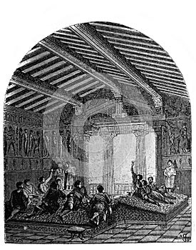 Interior view of a wealthy Greek house in the old book the History of culture, by V.V.Bitner, 1906, S.Petersburg, vol. 5