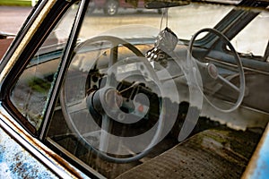 Interior of vintage driver& x27;s education car