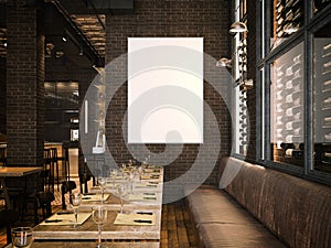 Interior of the vintage restaurant and blank canvas. 3d rendering