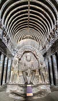 Interior of the Vishvakarma, the Cave no. 10 at the Ellora Complex, India