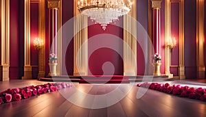 Interior wall background for wedding ceremony with floor and space for text, background for design,