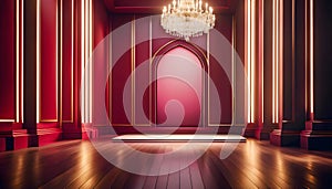 Interior wall background for wedding ceremony with floor and space for text, background for design,