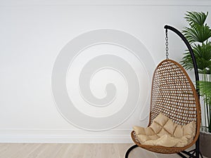 Interior wall mock up with chair, plant in living room with empty white wall. 3d image